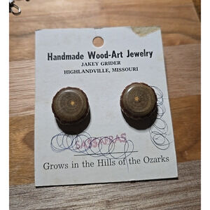 NIP Vtg Handmade Wood Art Jewelry Jakey Grider Satement Clip-On Earrings Jewelry